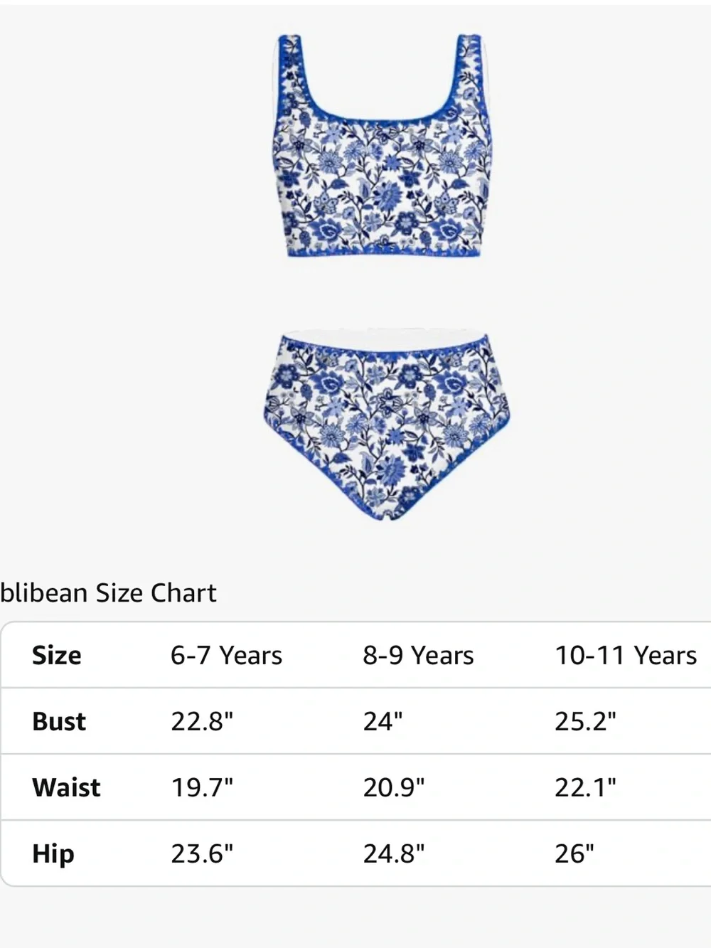 Teen Girls Swimsuit Two Piece Set with Chest Pad 8-9 Years NWT Blue